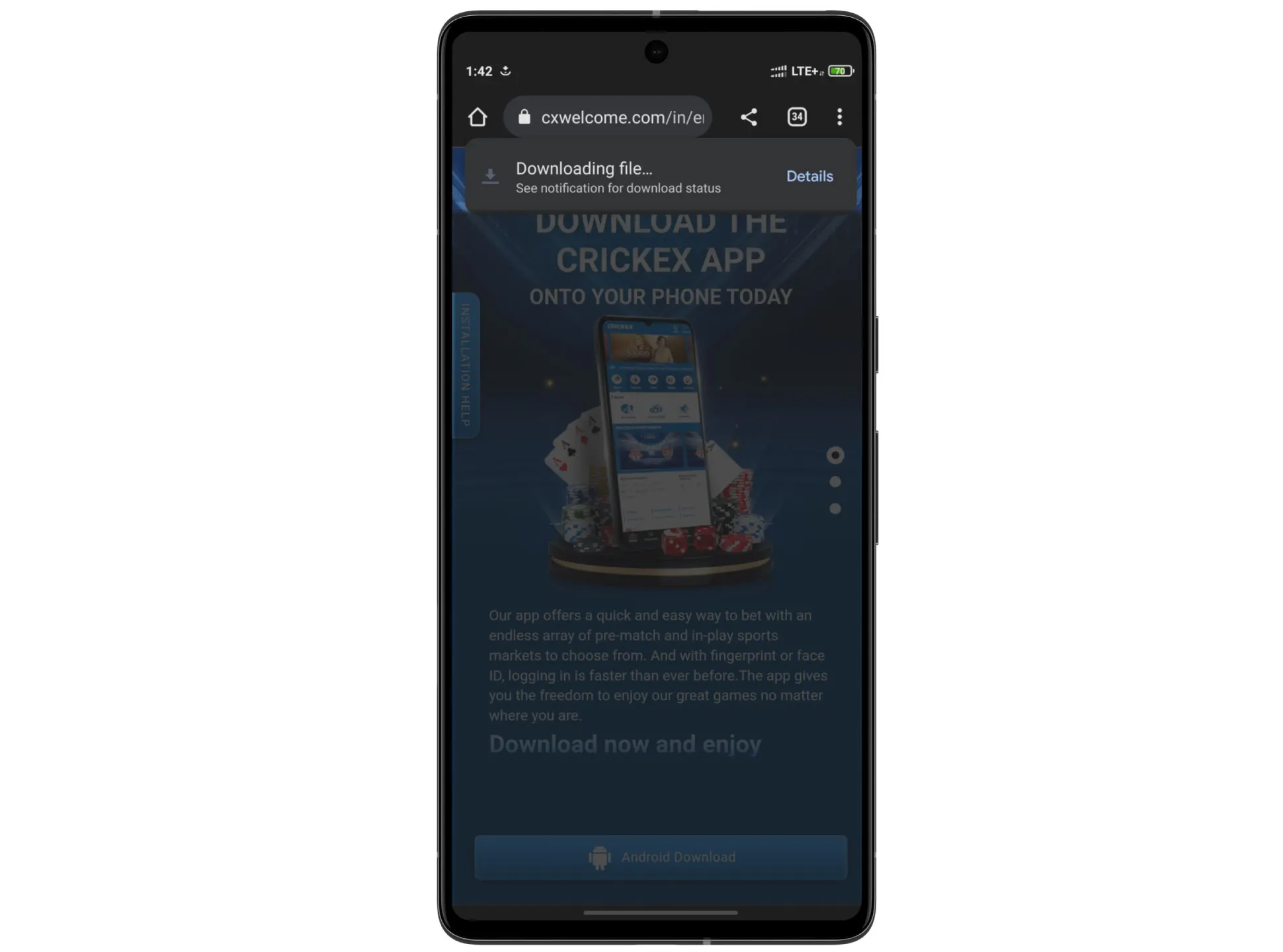 Download the Crickex app for further installation on your device.