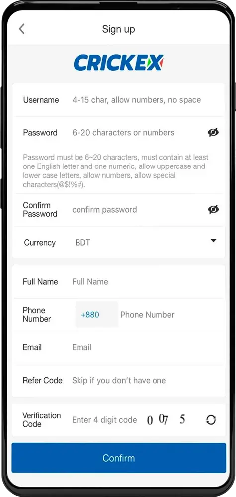 Signing up for the Crickex app is extremely easy and convenient.