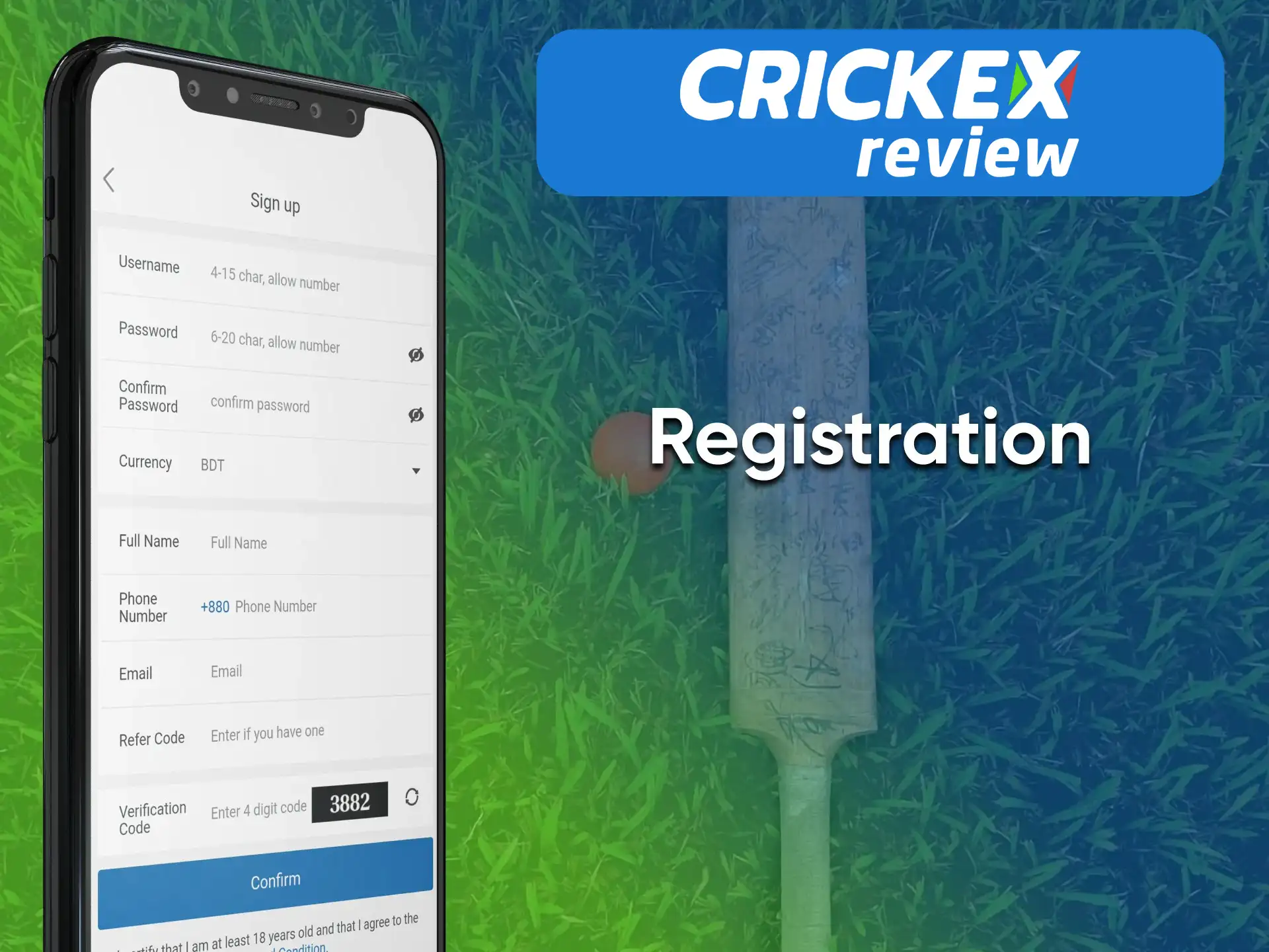 Complete the Crickex betting registration process.