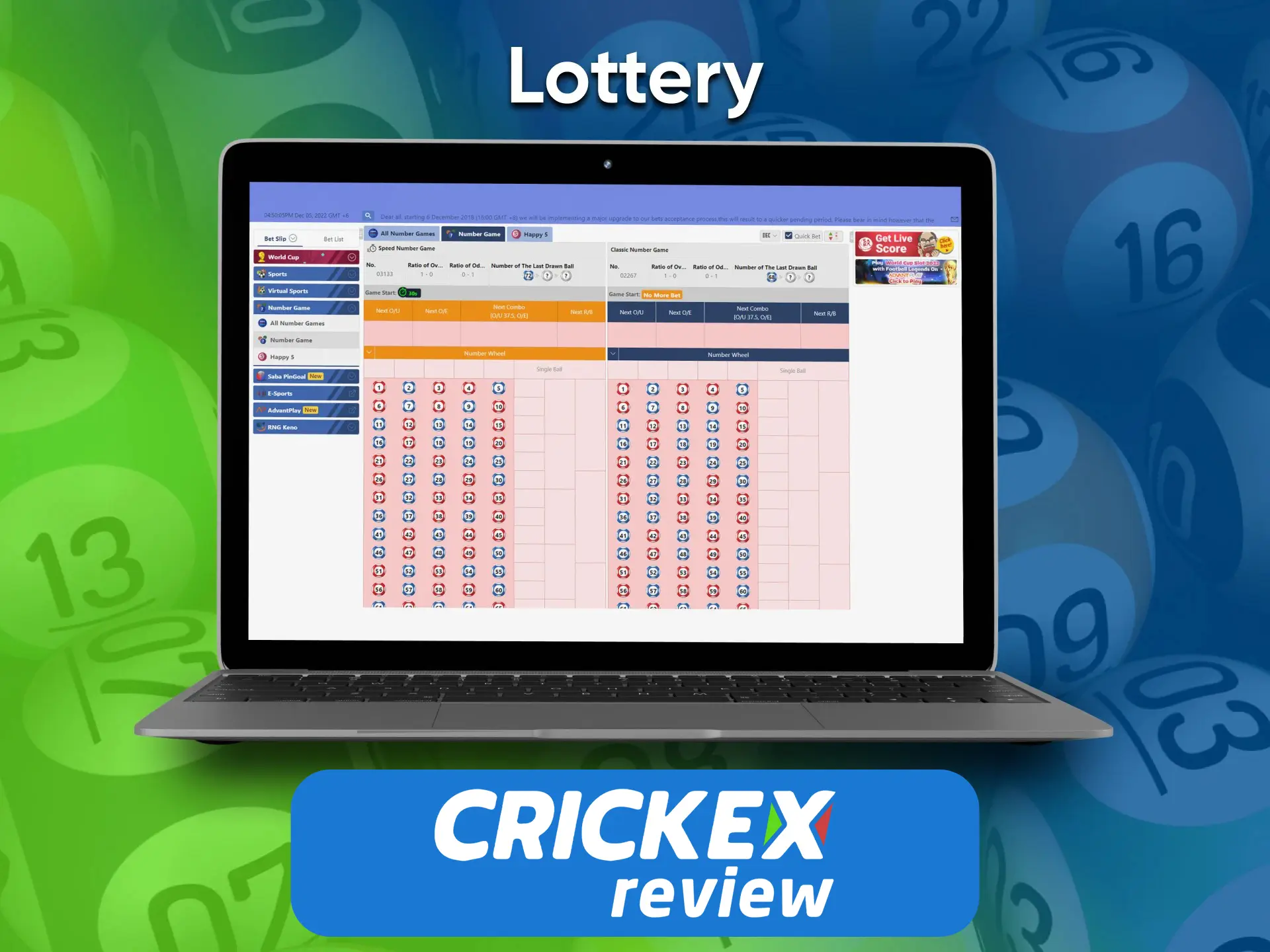 On the Crickex platform you can play Lottery.
