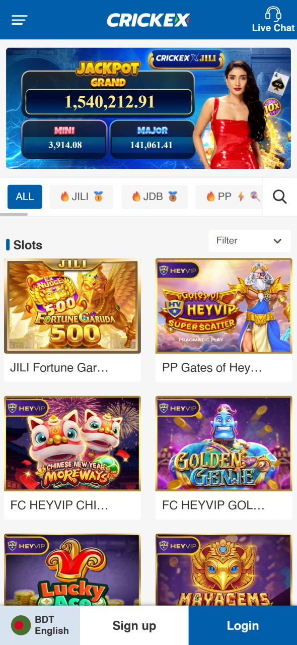 Try many different casino games at Crickex app.