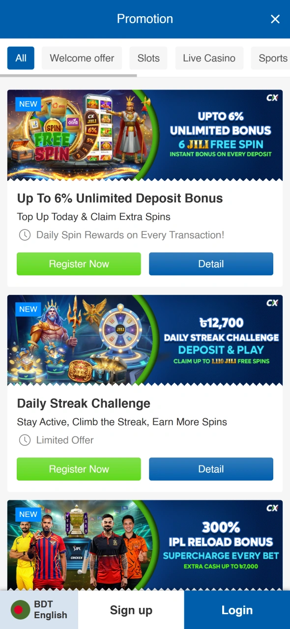 Look up for new bonuses at Crickex app promotion page.