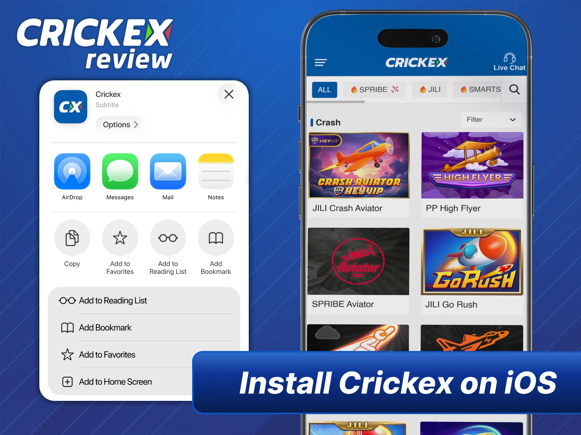 Use Safari PWA function to get Crickex app for iOS.