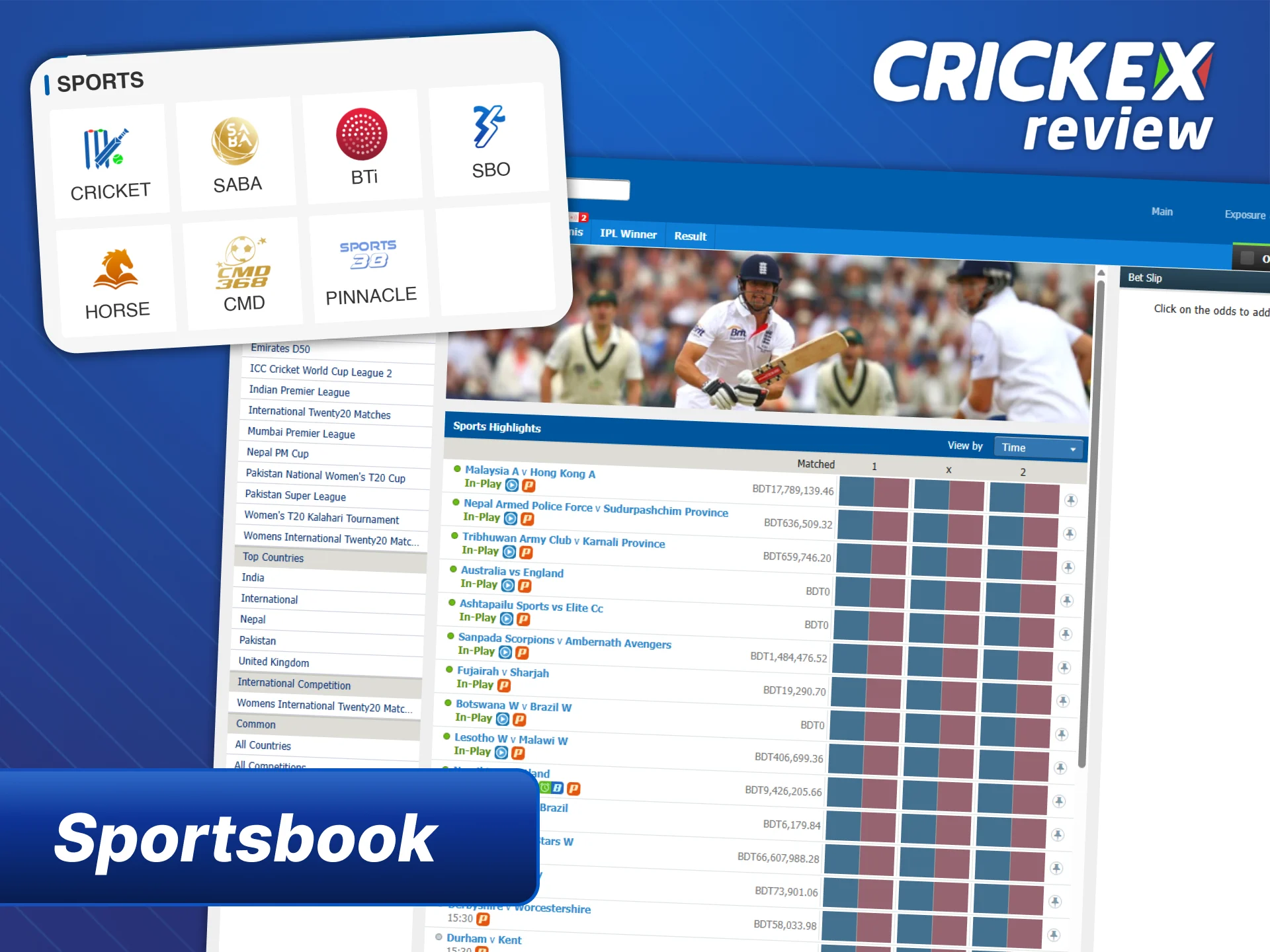 Choose sportsbook on Crickex and place your winning bets in few clicks.