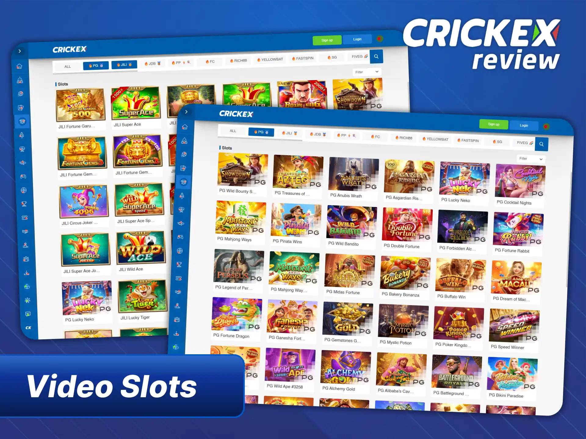 Play video slots from trusted providers at Crickex casino.